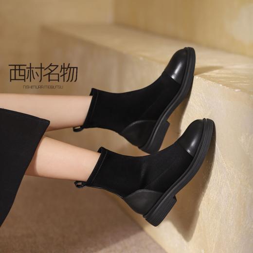 西村名物2021秋季新款专柜同款时尚休闲女切尔西中筒靴短靴X21DS46171 商品图1
