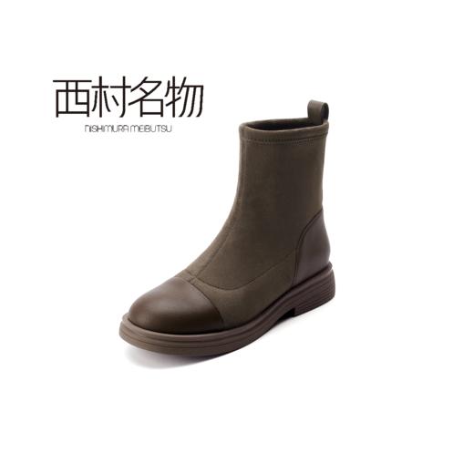 西村名物2021秋季新款专柜同款时尚休闲女切尔西中筒靴短靴X21DS46171 商品图5