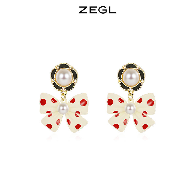 ZEGL波点蝴蝶结耳环女高级感气质森系山茶花耳钉ins风925银针耳饰