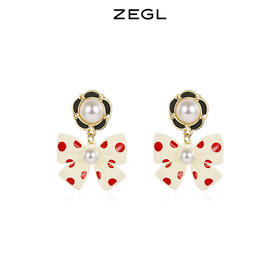 ZEGL波点蝴蝶结耳环女高级感气质森系山茶花耳钉ins风925银针耳饰