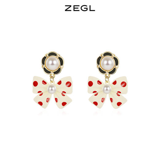 ZEGL波点蝴蝶结耳环女高级感气质森系山茶花耳钉ins风925银针耳饰 商品图0