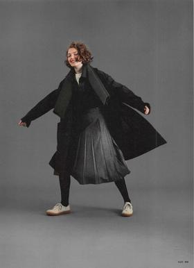 MHL  炭灰色腰带羊毛长外套