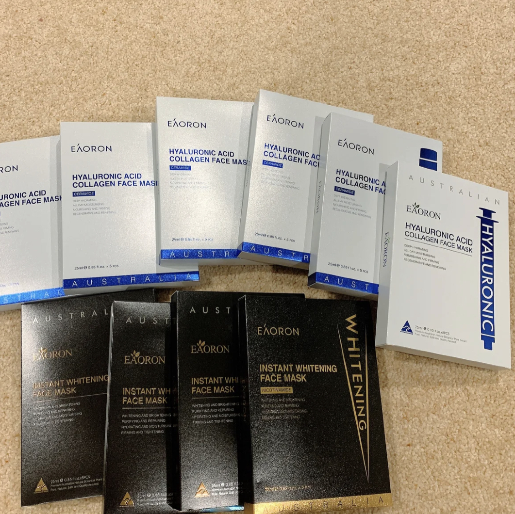 澳洲eaoron玻尿酸水光针面膜 超值补水保湿面膜5片装 白/黑
