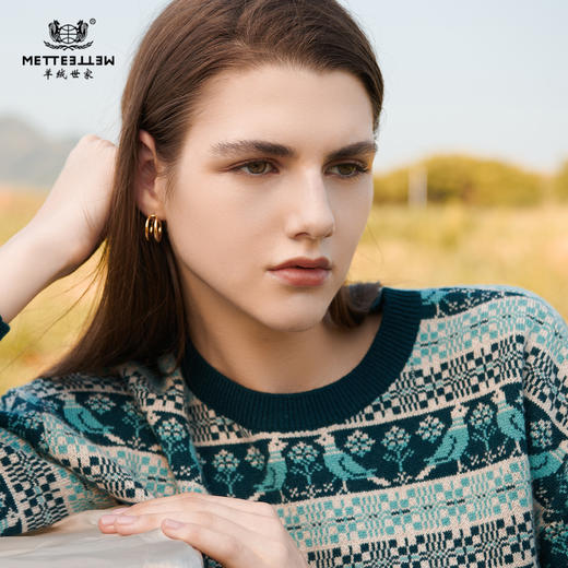 METTE羊绒世家21年秋冬女羊绒衫套头圆领针织提加厚打底衫毛衣花 商品图0