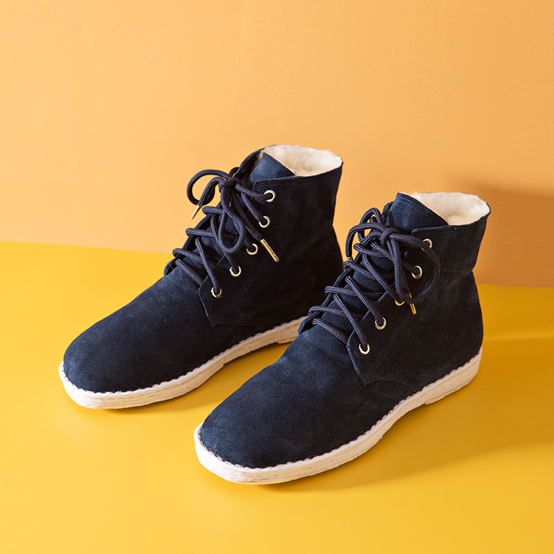 内联升男鞋冬季棉鞋手工千层底大内联升反绒皮羊毛五眼棉鞋DN8501
