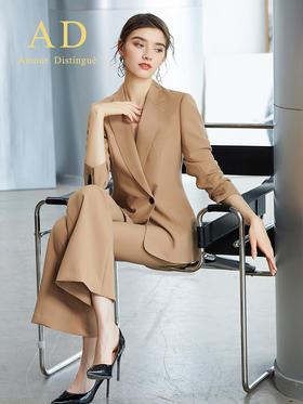 AD春秋时尚卡其色西装阔腿裤女总裁套装上班气质女神范高端职业装