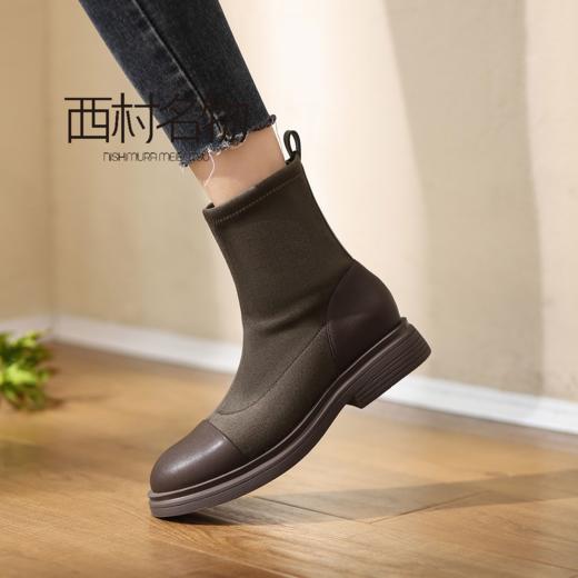 西村名物2021秋季新款专柜同款时尚休闲女切尔西中筒靴短靴X21DS46171 商品图3