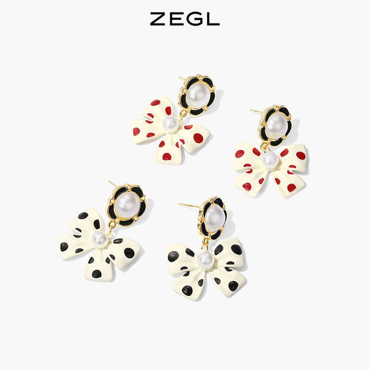 ZEGL波点蝴蝶结耳环女高级感气质森系山茶花耳钉ins风925银针耳饰 商品图2