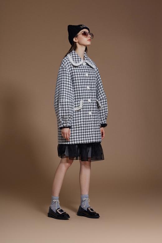 灰白千鸟格廓形袖毛呢大衣 商品图2