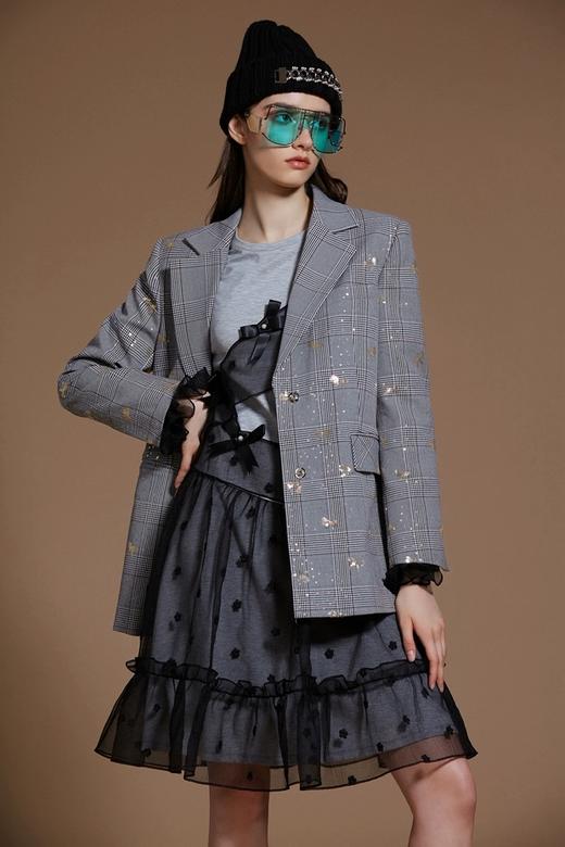 蝴蝶亮片绣花灰色收腰西装外套 商品图5