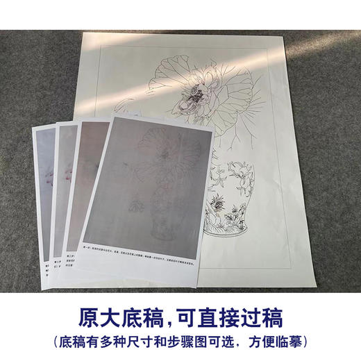 【有步骤】王震工笔画白描底稿《人间无地著相思》荷花花瓶图初学者临摹花鸟线稿WZ01 商品图1