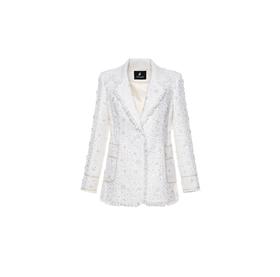 白色立体花粗纺毛呢修身西装外套