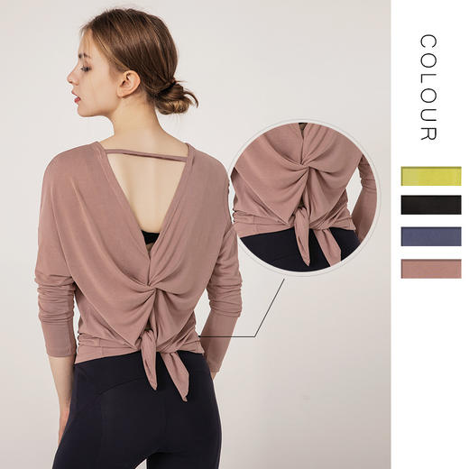 【宽松瑜伽服】欧美风长袖瑜伽t恤女莫代尔速干运动上衣跑步女士健身服秋冬 商品图1