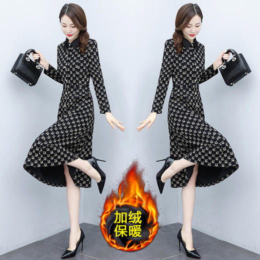 保暖修身，加厚加绒长袖女气质显瘦复古印花打底连衣裙HR-XYFS6257 商品图3