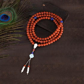 天然南红配猛犸象牙松石青金石108颗佛珠毛衣链紅色手链贵气高档礼物