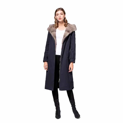 雷事達貂胆银蓝貂帽派克大衣 商品图1