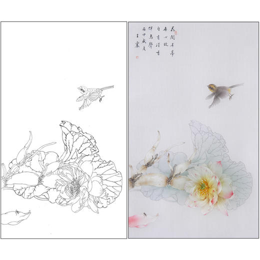 【有步骤】王震工笔画白描底稿《自有清香》荷花莲藕初学者临摹花鸟线稿WZ09 商品图0