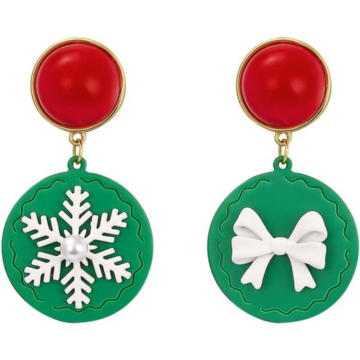 ZEGL圣诞雪花蝴蝶结耳环女绿色饼干耳钉气质925银针秋冬季耳饰品 商品图2