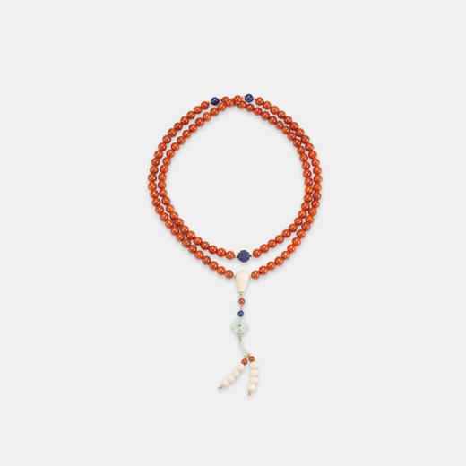 天然南红配猛犸象牙松石青金石108颗佛珠毛衣链紅色手链贵气高档礼物 商品图6