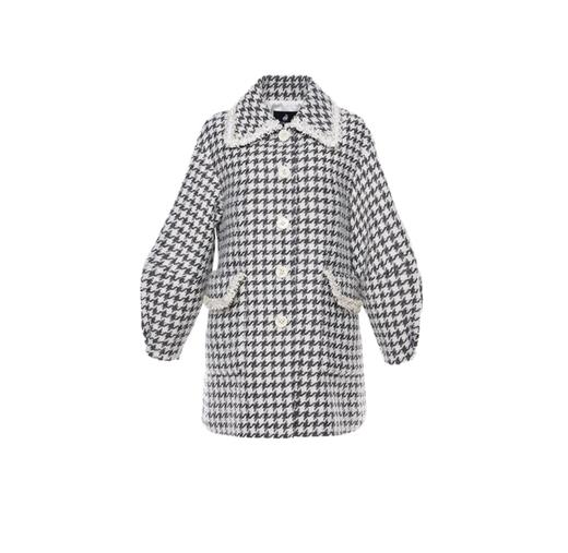 灰白千鸟格廓形袖毛呢大衣 商品图0