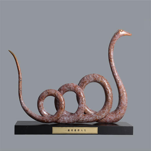 宇达青铜摆件 十二生肖蛇《一路欢歌伴人生》家居 手工艺品 装饰摆件  长52cm 商品图0