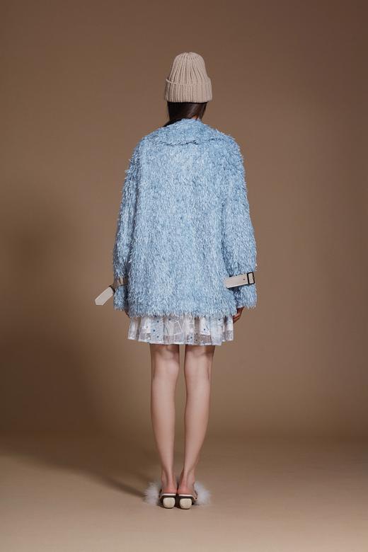 蓝色流苏毛绒两用领宽松外套 商品图2