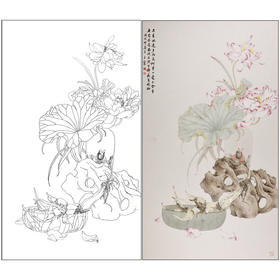 【有步骤】王震工笔画白描底稿《何曾一处不含香》博古花瓶初学者临摹花鸟线稿WZ29