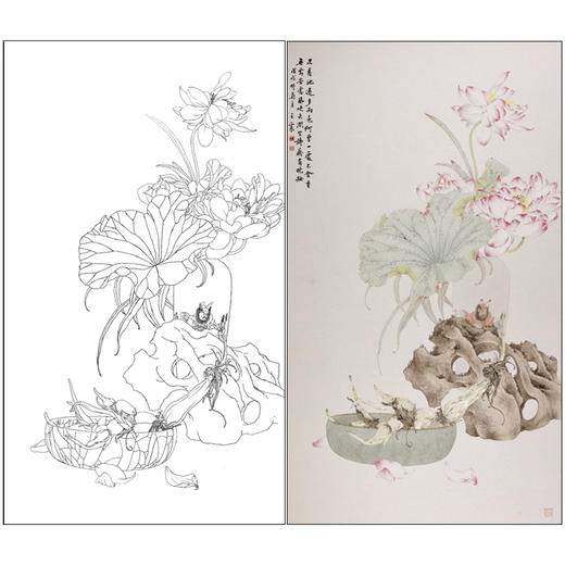 【有步骤】王震工笔画白描底稿《何曾一处不含香》博古花瓶初学者临摹花鸟线稿WZ29 商品图0