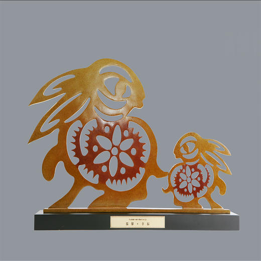 宇达青铜摆件 十二生肖兔《温馨+幸福》创意装饰  家居工艺摆件  高38.8cm 商品图0