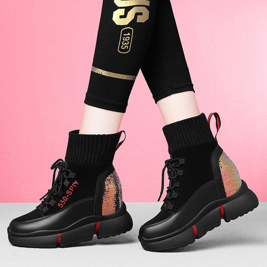 【服饰鞋包】-秋冬季新款内增高亮片短靴加绒靴子女鞋马丁靴 商品图0