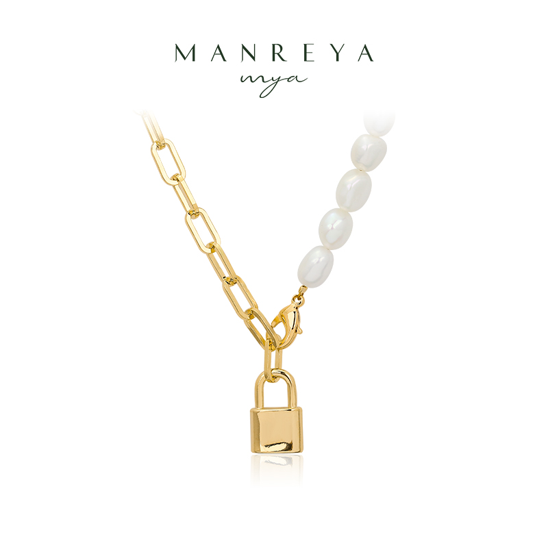 Manreya玛芮雅“锁梦”巴洛克珍珠拼接小金锁时尚小众设计感项链