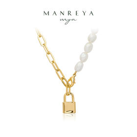 Manreya玛芮雅“锁梦”巴洛克珍珠拼接小金锁时尚小众设计感项链