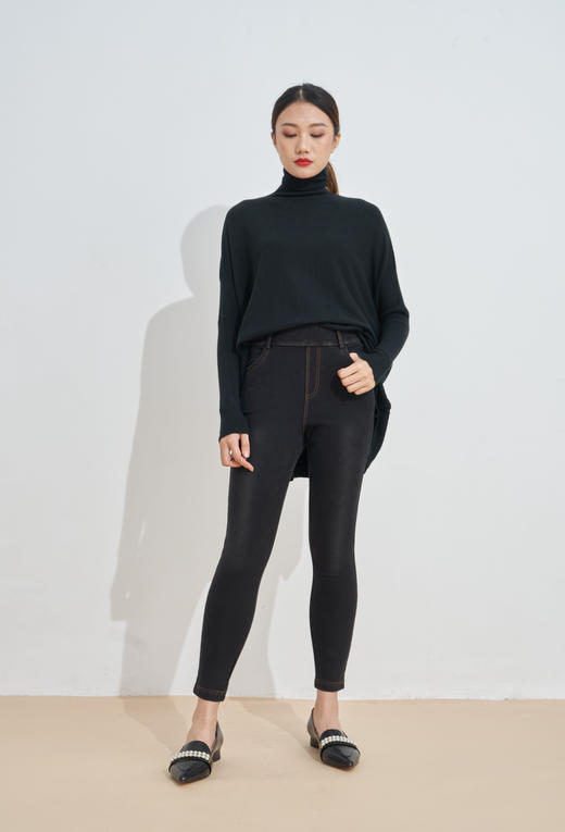 皮带袢牛仔薄绒撞色线显瘦铅笔裤29193 商品图3