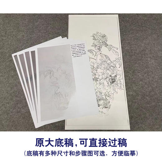 【有步骤】王震工笔画白描底稿博古画《且向芳邻问彼岸》花瓶初学者临摹花鸟线稿WZ17 商品图1