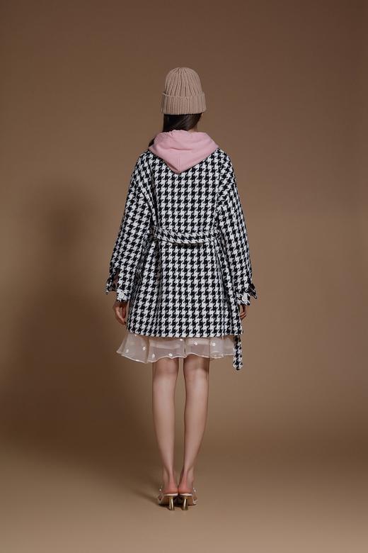 千鸟格毛呢宽松长外套 商品图2