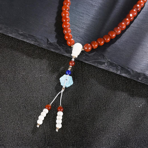 天然南红配猛犸象牙松石青金石108颗佛珠毛衣链紅色手链贵气高档礼物 商品图3