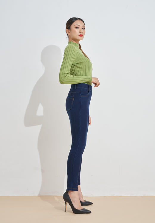 皮带袢牛仔薄绒撞色线显瘦铅笔裤29193 商品图2