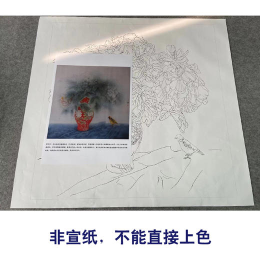 【有步骤】王震工笔画白描底稿斗方小品《天下谁人不识君》古瓶初学者临摹花鸟线稿WZ02 商品图2