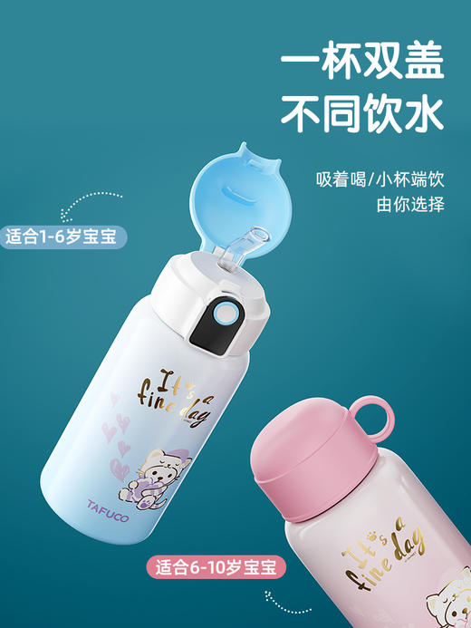 泰福高不锈钢猫咪智能双盖儿童壶 商品图3