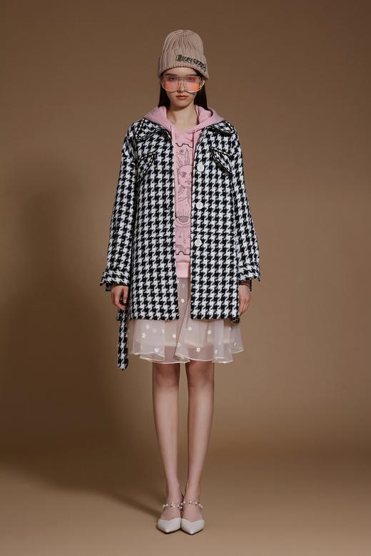 千鸟格毛呢宽松长外套 商品图1