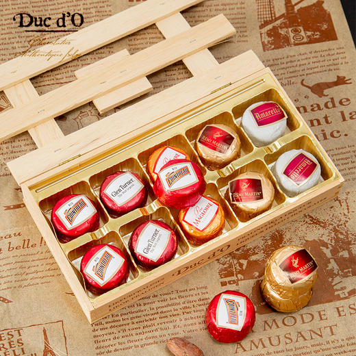 比利时Ducdo得多木盒酒心巧克力(5口味)250g/125g 精致木质礼盒丝滑巧克力邂逅香醇美酒 040060/040330 商品图4