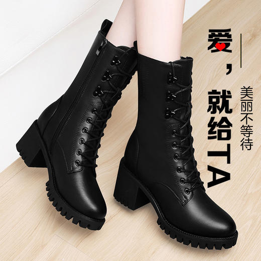 【女靴】-ann中筒马丁靴女英伦风女靴高跟靴子 商品图1