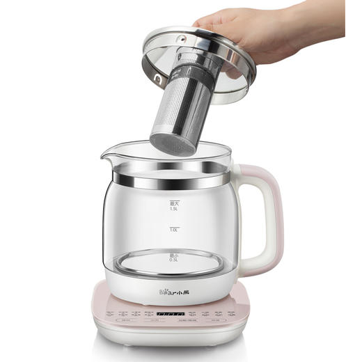小熊养生壶YSH-A15Z8粉色电水壶热水壶烧水壶 花茶壶玻璃加厚煮茶器1.5L（带滤网） 商品图2