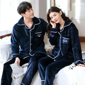 【珊瑚绒情侣睡衣】冬季情侣家居服纯色金丝绒开衫套装男女士睡衣