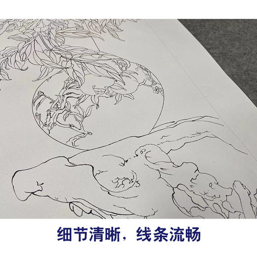 【有步骤】王震工笔画白描底稿博古画《春困久》花瓶初学者临摹花鸟线稿WZ13 商品图4