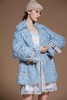 蓝色流苏毛绒两用领宽松外套 商品缩略图4