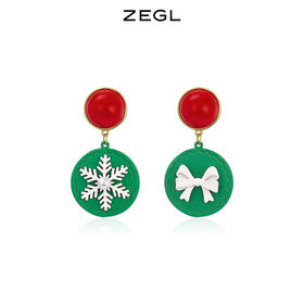 ZEGL圣诞雪花蝴蝶结耳环女绿色饼干耳钉气质925银针秋冬季耳饰品