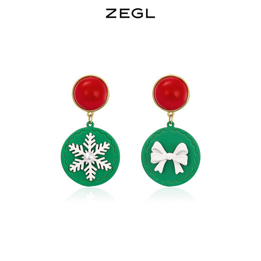 ZEGL圣诞雪花蝴蝶结耳环女绿色饼干耳钉气质925银针秋冬季耳饰品 商品图0