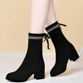 【女鞋】-弹力袜靴女士瘦瘦靴  秋冬新款中筒马丁靴