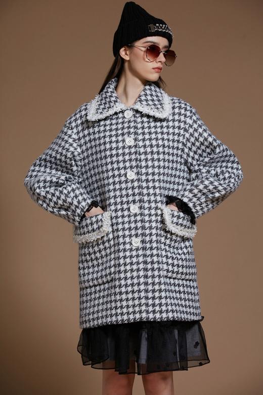 灰白千鸟格廓形袖毛呢大衣 商品图4